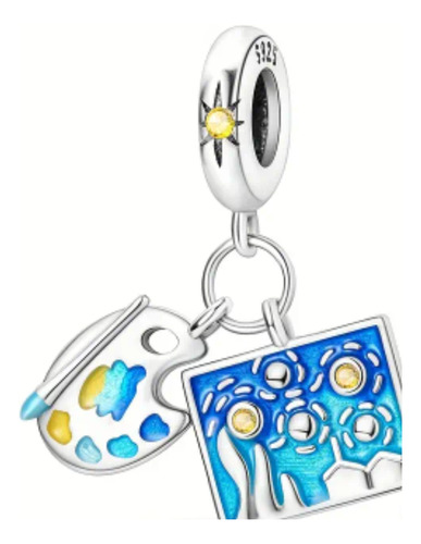 Dije O Charms De Plata En Forma De Pintura Al Oleo, Hermoso 