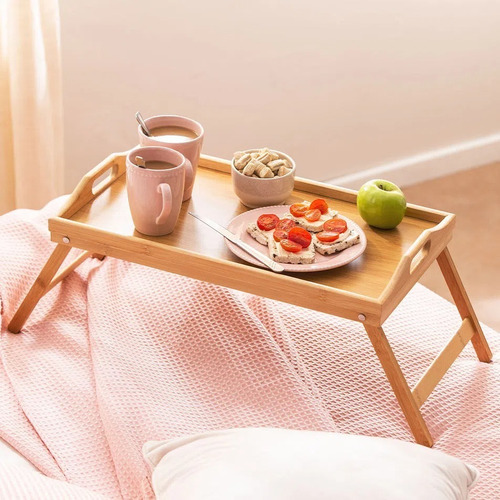Imagen 2 de 10 de Bandeja Desayunadora Para Cama Patas Bambu Madera Desayuno