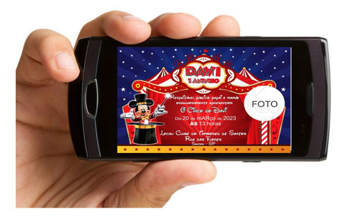 Convite Arte Digital Aniversário Circo Do Mickey Com Foto