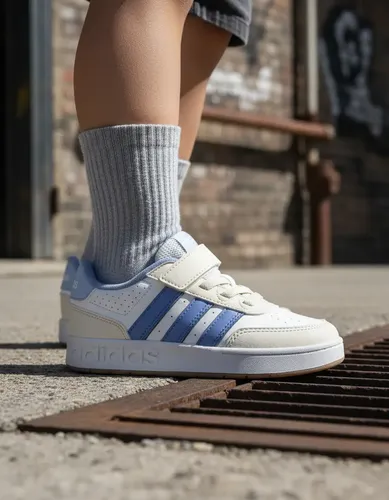 Tenis Niño adidas Breakbase Blanco Azul Casual Deportivo Cinta Adhesiva Cómodo Infantil T16-22