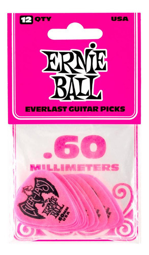 Palheta Ernie Ball Everlast 0.60mm Pink Pct C/12 P09179 Cor Rosa Tamanho 0,60mm