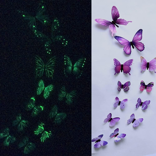 72 Pcs Mariposas Decorativas 3d Que Brillan En La Oscuridad