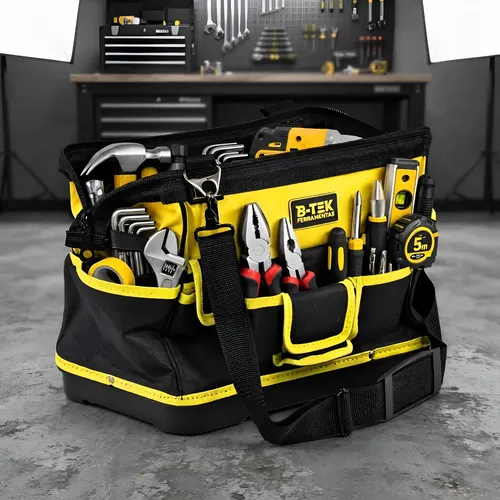 Bolsa Mochila para Ferramentas Profissional 16 Bolsos Preto e Amarelo