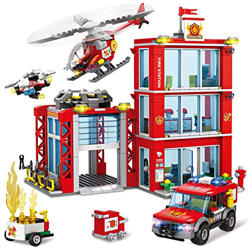 City Station Building Blocks Set With Truck, Rescue Hel...