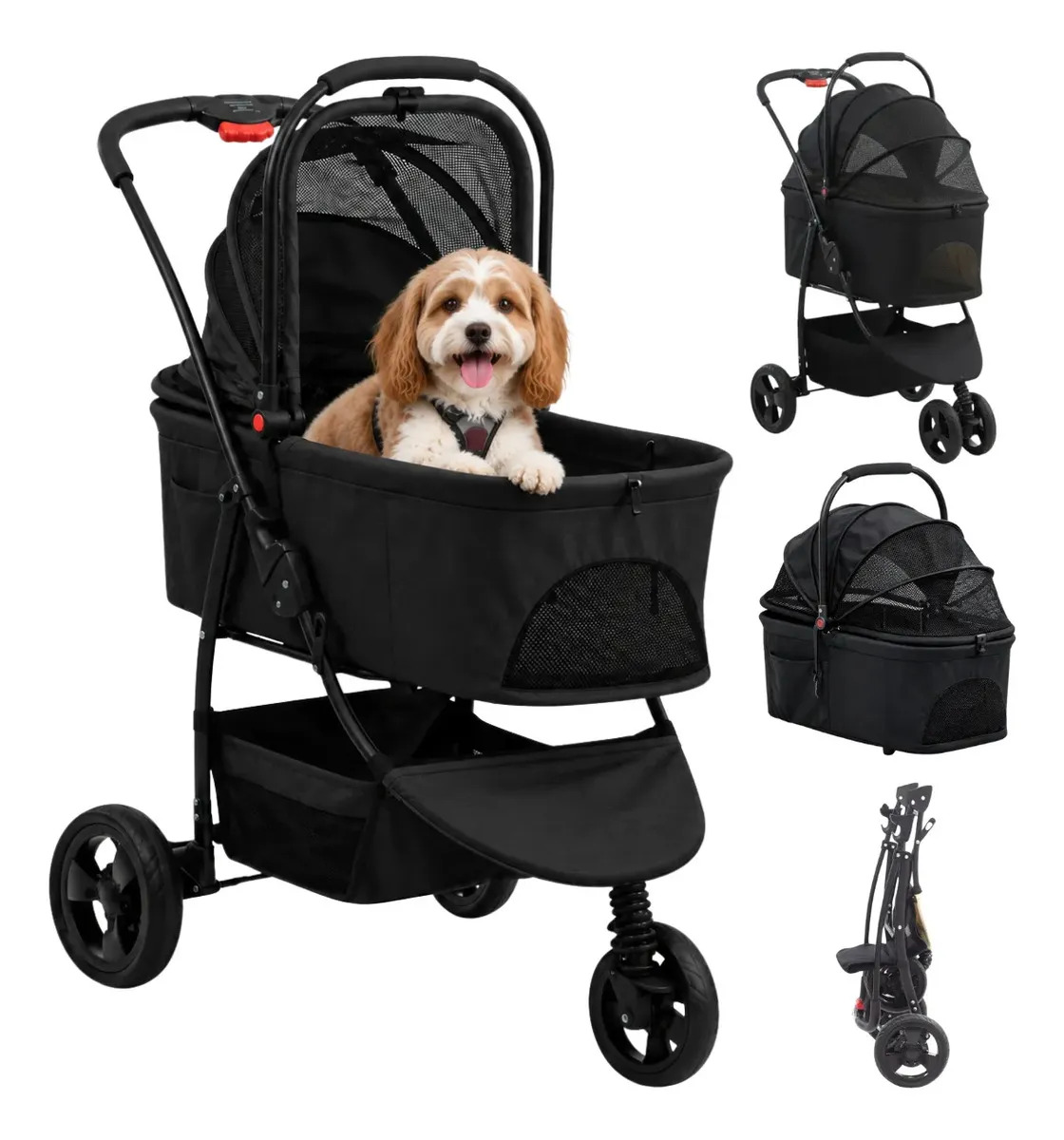 Cochecito Carrito Mascotas Priori 3 Ruedas Perros Y Gatos Color Negro