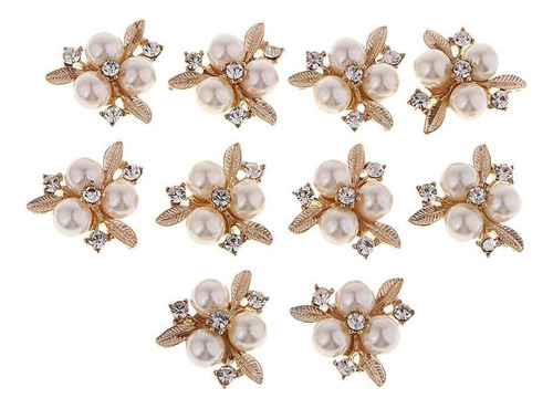 10pcs Rhinestone Perla Flor Adornos Botones Para