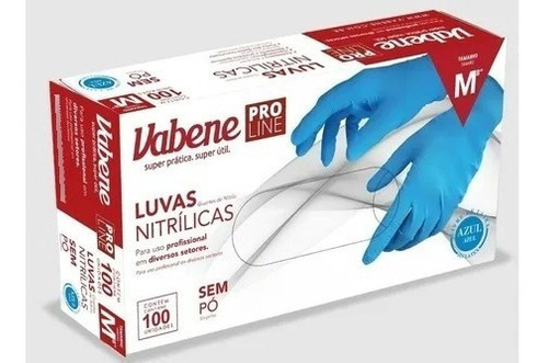 Luvas Nitrílicas Vabene Pro Line Sem Pó Tam:m C/100 Uni Azul Tamanho M