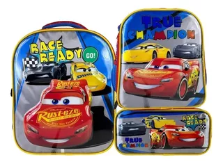 Set Mochila Lonchera Y Lapicera Preescolar Chica Kinder Ruz Disney Cars Rayo Mcqueen 170554 Adyg Coleccion Color Azul