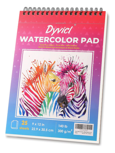 Dyvicl Bloc De Papel De Acuarela De 9.0 X 12.0 In, 25 Hojas