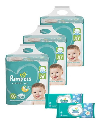 Pampers Xg Confort Sec Super 174 Unidades + Lenço Umedecido