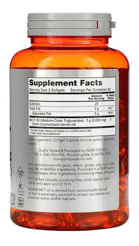 Imagem 2 de 2 de Óleo De Mct (purificado) Importado 1000 Mg (now) - 150 Cáps