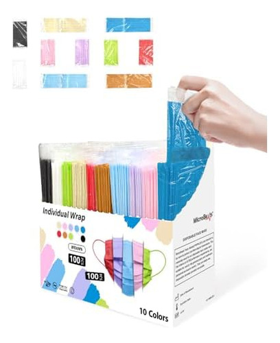 Colorful Face Masks Disposable 100 Pack, 10 Colors 4 Pl...