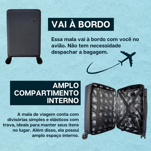 Mala De Viagem Bordo Abs Rígida 4 Rodas 360º World Onboard Dkl327 Azul