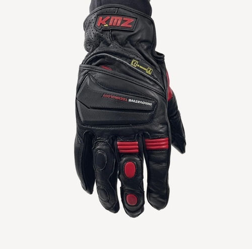 Guantes Cuero Motociclista! Kmz Combo Negro/rojo Touch