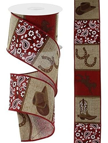 Cinta Lona Bord Alambre 10 Yarda Rojo Beige Claro 2.5 