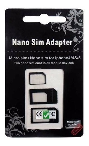 Adaptador 4x1 Nano Chip, Mini, Micro Sim Card + Ejetor Chip