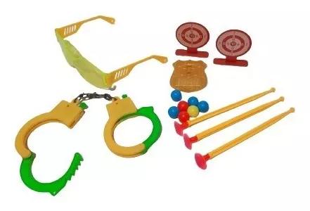 Kit Lança Dardos 3 Arminhas Brinquedo + Algemas + Alvos Lançador  Metralhadora Infantil Pistola Divertido Nerf