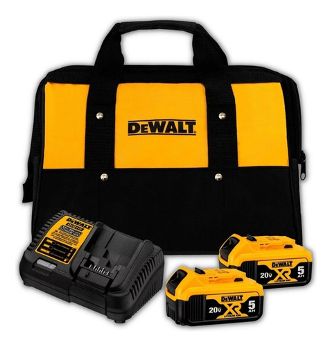 Kit 2 Baterias 5ah 20v Max Carregador+bolsa Dcb205c2k Dewalt Cor Amarelo