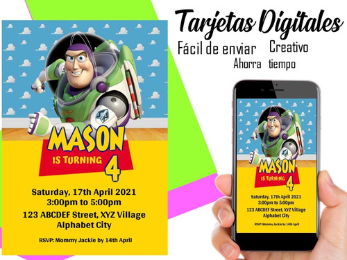 Tarjeta Invitación Digital Buzz Lightyear Toy Story
