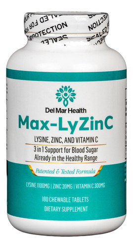 Del Mar Health Max-lyzinc: L-lisina 1100 Mg + Zinc 6 Mg + Vi