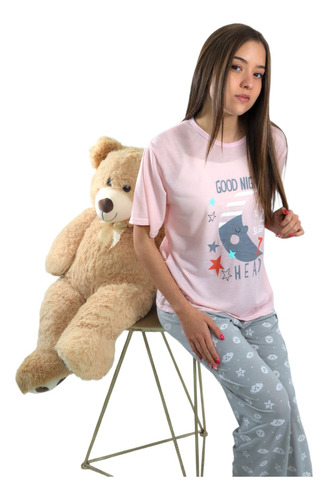 Pijama Mujer Polera Manga Corta Y Pantalón Diseño Luna