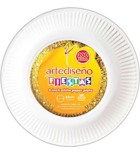 Plato De Cartón Para Fiestas, Color Blanco 200 Pz Plato De Cartón Para Fiestas 9 Pulgadas Color Blanco