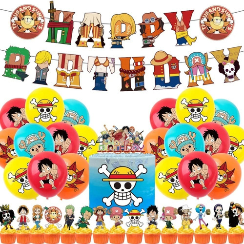 Set De Cumpleaños Decoración One Piece Luffy Fiesta Feliz