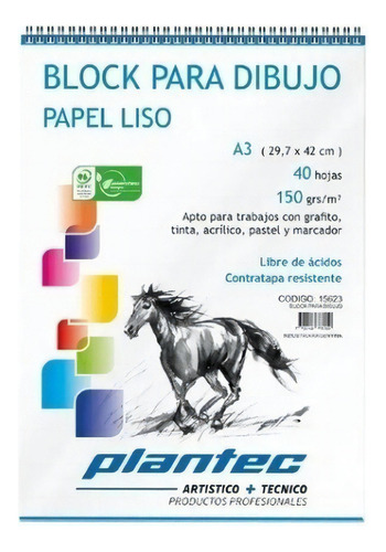 Block Para Dibujo Plantec A3 150grs 40hjs Espiral Papel Liso