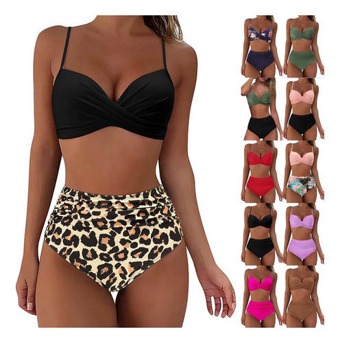 Trajes De Baño Fruncidos Con Estampado De Dos Piezas Para Mu