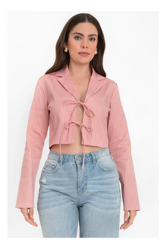 Blazer Corto De Rayas Con Lazos Frontales High Street
