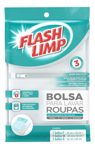 Bolsas Para Lavar Roupas 3 Unidades Flash Limp Cor Branco