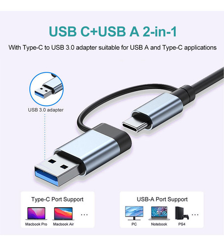 Adaptador Usb C Hub 7 En 1, Divisor Usb 3.0 2.0 Pd Para Macb