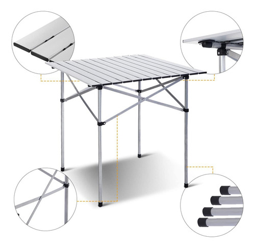 Mesa Plegable Enrollable De Aluminio 70x70 Calidad Superior