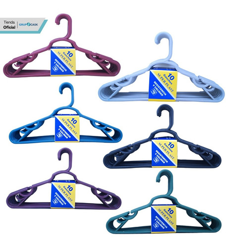 Imagen 1 de 7 de Ganchos Para Ropa De Plástico 10 Pzas Varios Colores