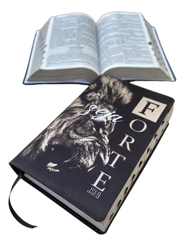 Biblia Preta Leão Seja Forte | Letras Grandes Evangélica Com Harpa E Indice