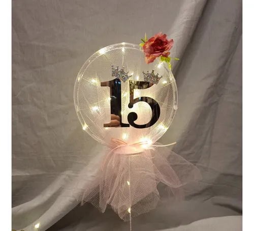 Centro De Mesa De Tul Con Numero Y Luces Led X15