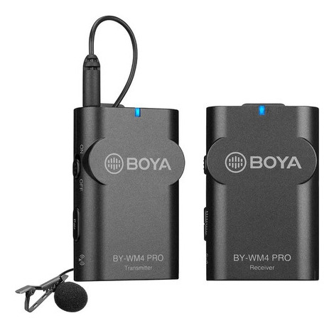 Micrófono inalámbrico de solapa Boya Bywm4 para smartphone y cámara, color negro
