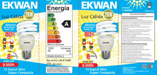 Lampara Fluorescente 26w Bajo Consumo Mini Espiral E27 Calid