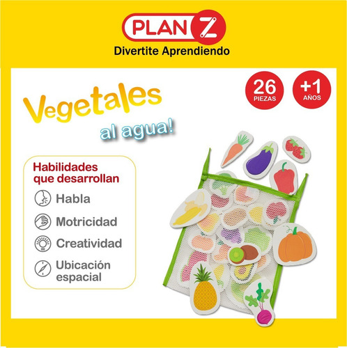 Imagen 2 de 9 de Juego Goma Eva Verduras Agua Didacticos Con Bolsa Red