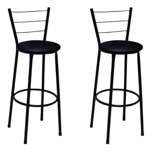 Imagem 1 de 6 de Kit 2 Banquetas Médias Bar Preta Com Encosto Assento Preto