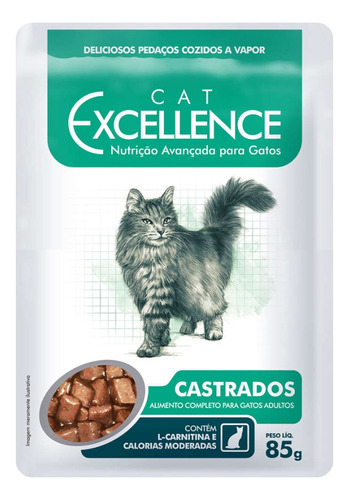Ração Úmida Sachê Para Gatos Castrado 85g Cat Excellence