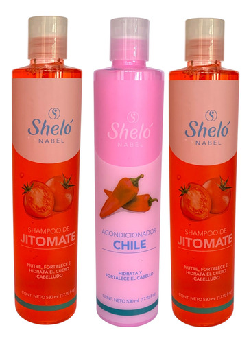 2 Shampoo Jitomate 530ml+ Acondicionador Chile Shelo Nabel®