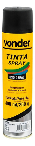 Tinta Em Spray 400 Ml 250 Gr Preto Fosco Vonder