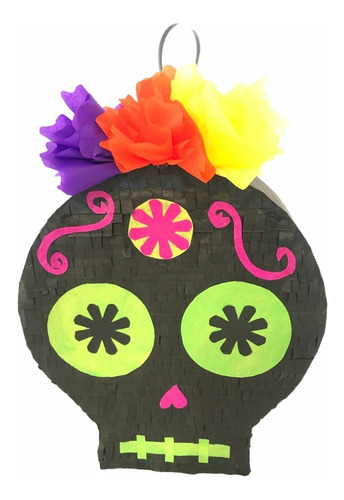 Mini Piñata Decorativa Calavera Calaverita Dia Muertos Negra