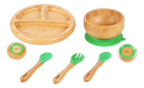Jgo Plato Y Tazón De Bambú Para Bebés Con Cucharas Y Tenedor