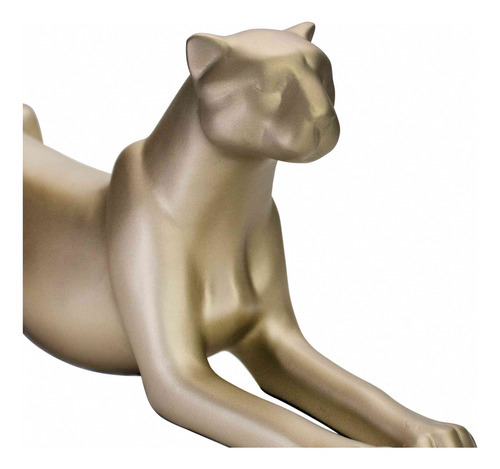 Escultura Decorativa Onça Deitada Ouro Velho Fosco