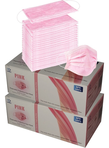 100 Cubrebocas Desechables De Color Rosa Para Mujer, 3 Capas
