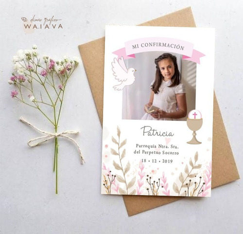 Imagen 5 de 10 de Estampas Confirmación Tarjetas Nenas Con Foto X 3u