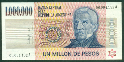 Argentina Billete 1000000 Pesos Ley 18188 Númro Muy Bajo Sc