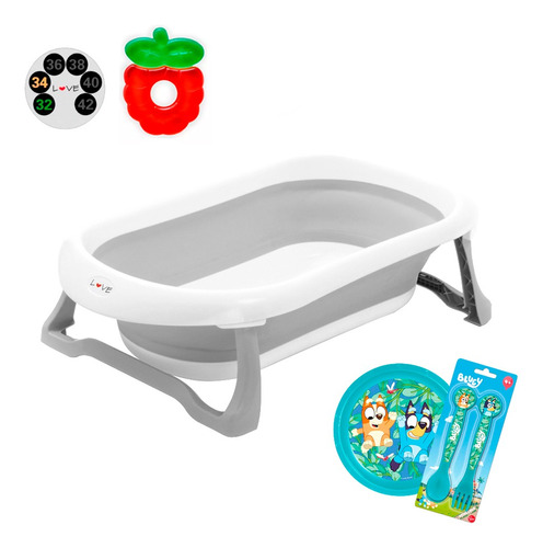 Bañera Plegable Bebe Love Con Tapon 24 L + Plato + Mordillo 